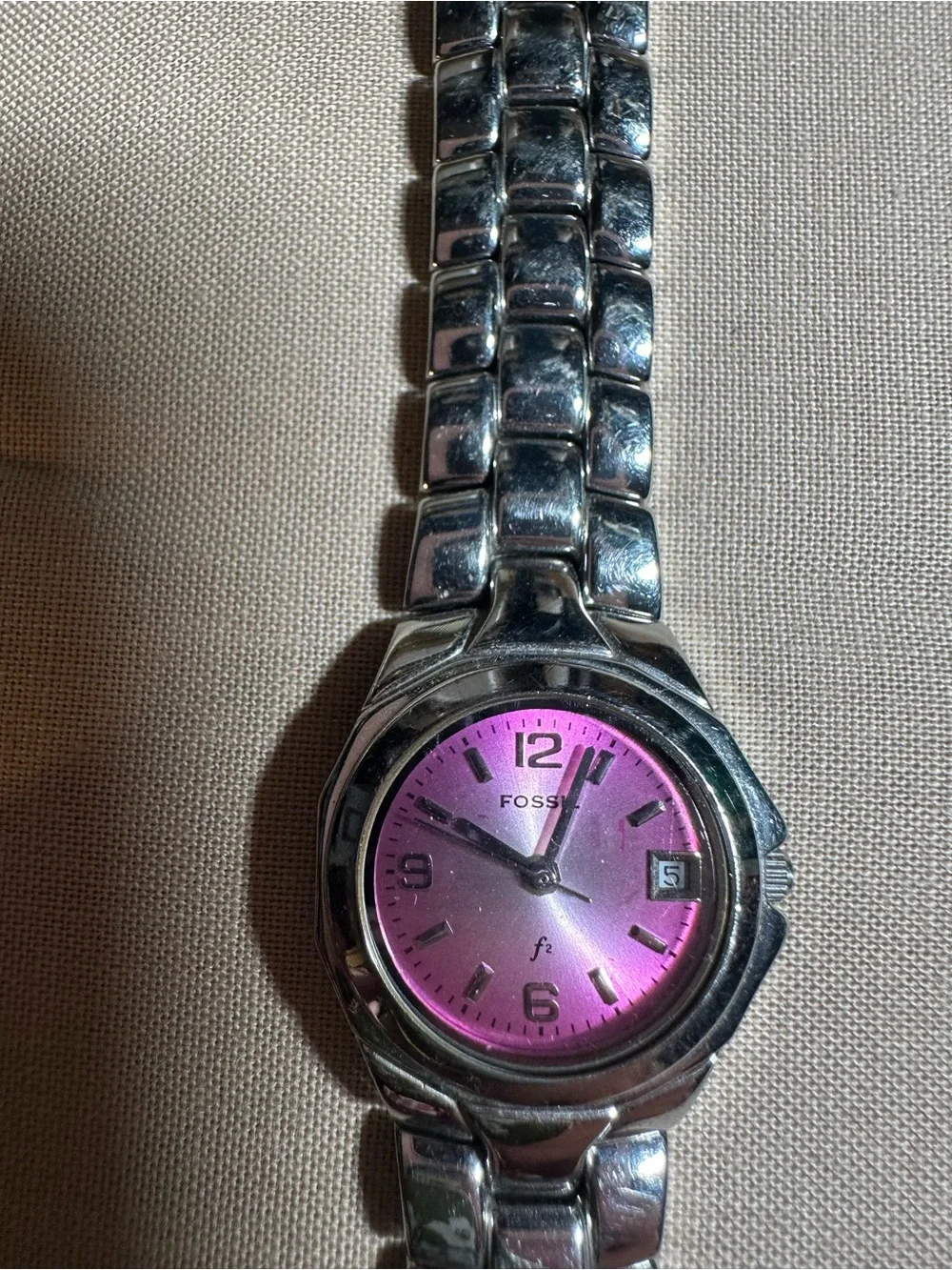 Fossil Silver Tone Watch with Pink Dial